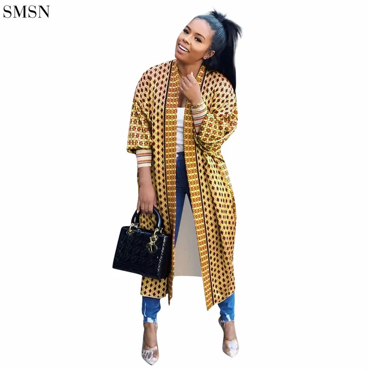 2023 Long Threaded Sleeves Print Womens Fall Coats Cardigan Long Coat For Women