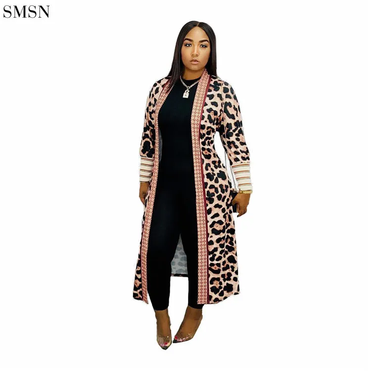2023 Long Threaded Sleeves Print Womens Fall Coats Cardigan Long Coat For Women