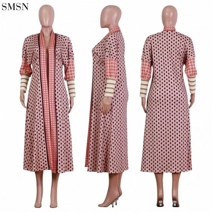 2023 Long Threaded Sleeves Print Womens Fall Coats Cardigan Long Coat For Women