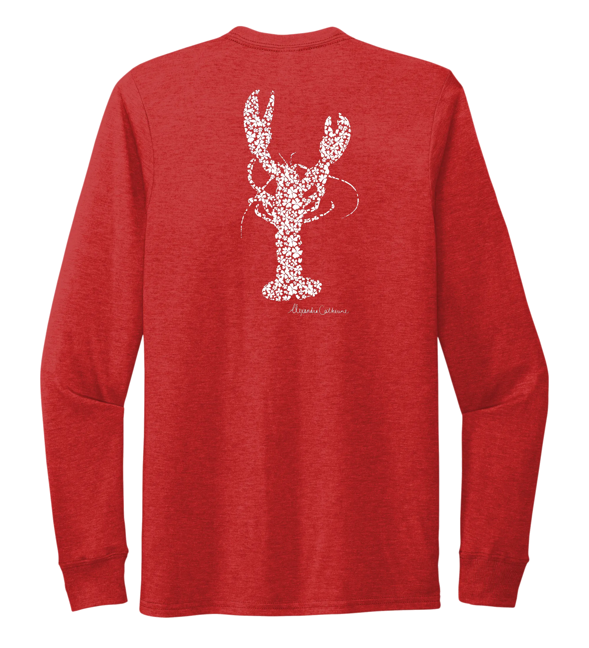 Alexandra Catherine, Fleur White Lobster, Unisex Crew Neck Long Sleeve T-shirt in Bravo Red