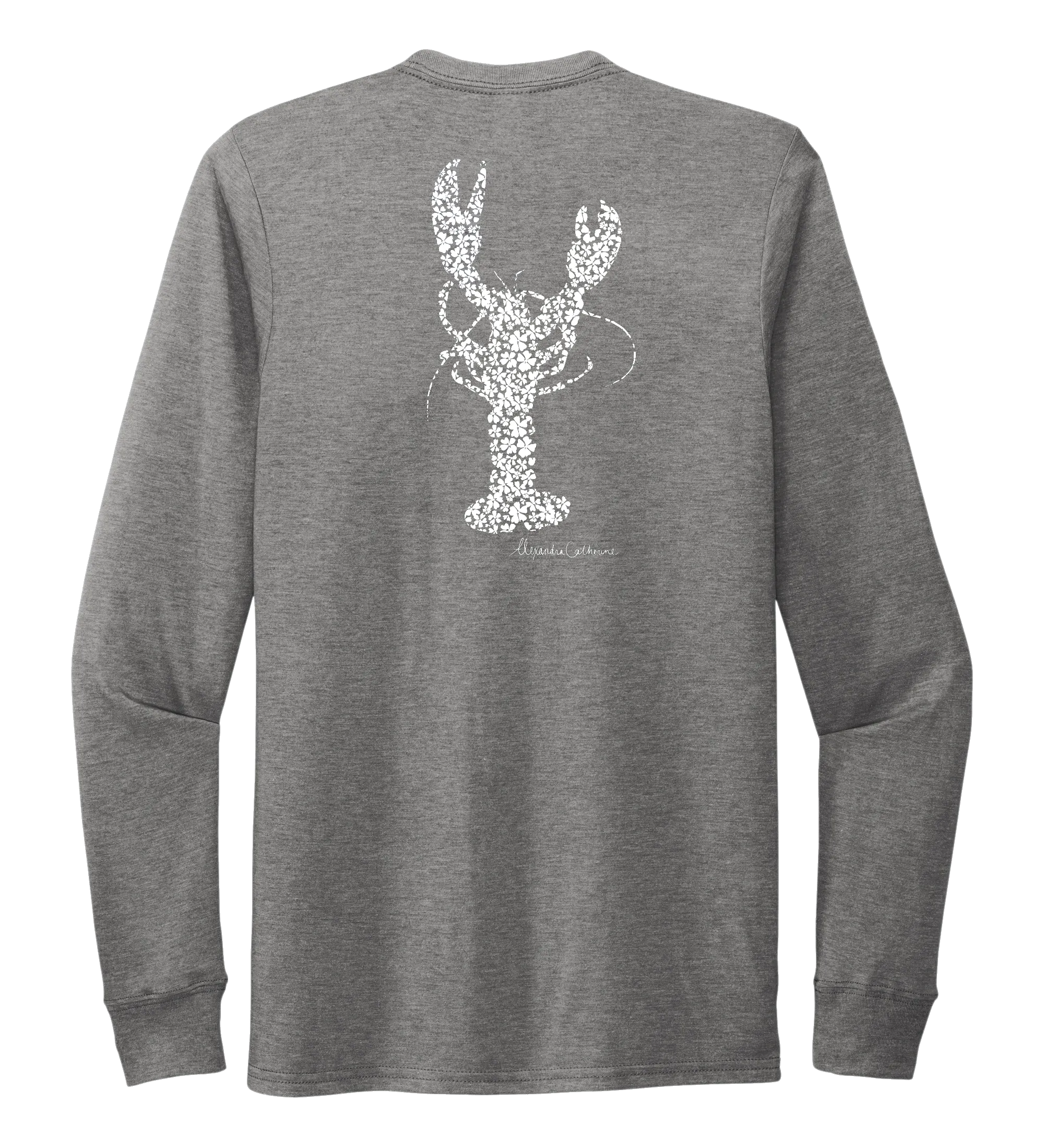Alexandra Catherine, Fleur White Lobster, Unisex Crew Neck Long Sleeve T-shirt in Oyster Grey