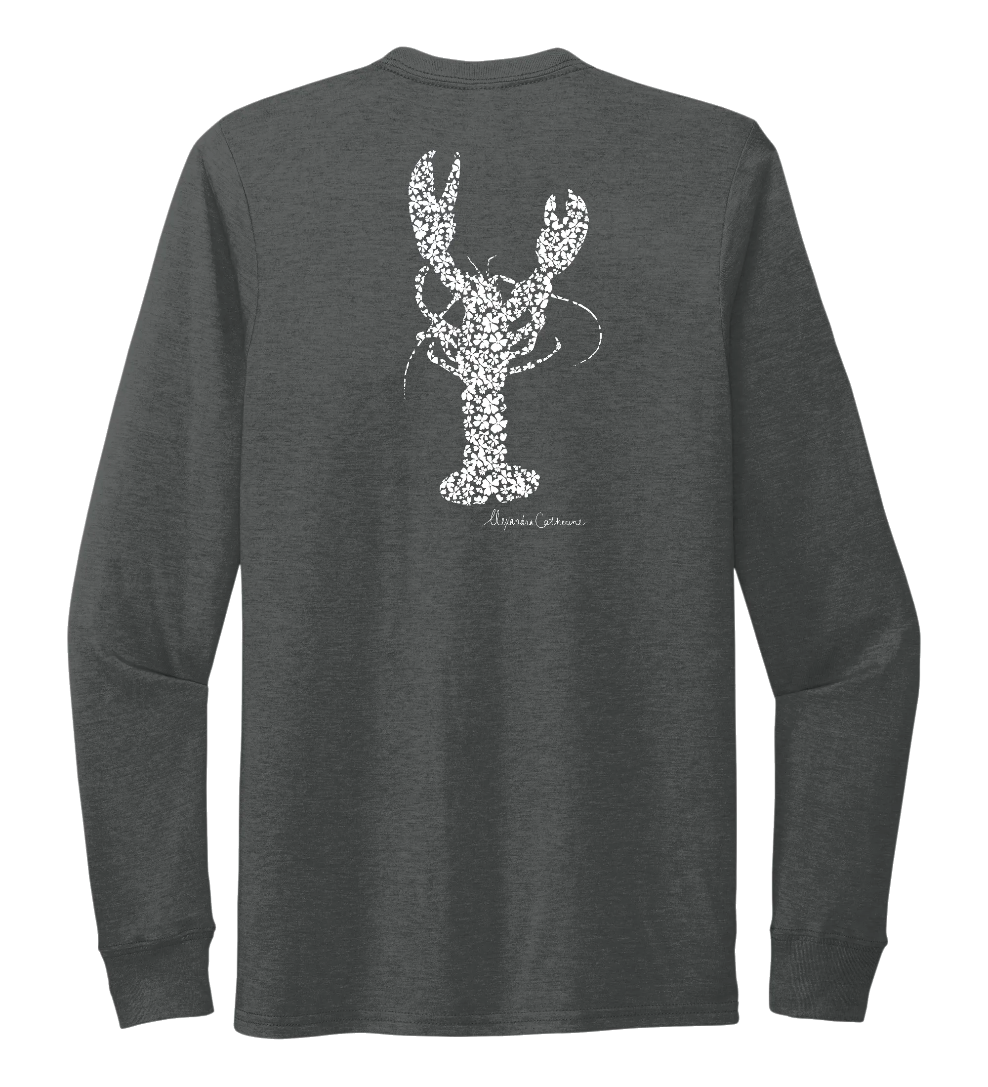 Alexandra Catherine, Fleur White Lobster, Unisex Crew Neck Long Sleeve T-shirt in Slate Black