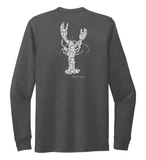 Alexandra Catherine, Fleur White Lobster, Unisex Crew Neck Long Sleeve T-shirt in Slate Black