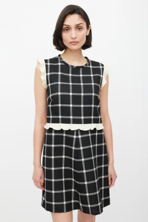 Black & Cream Wool Plaid Ruffled Dress