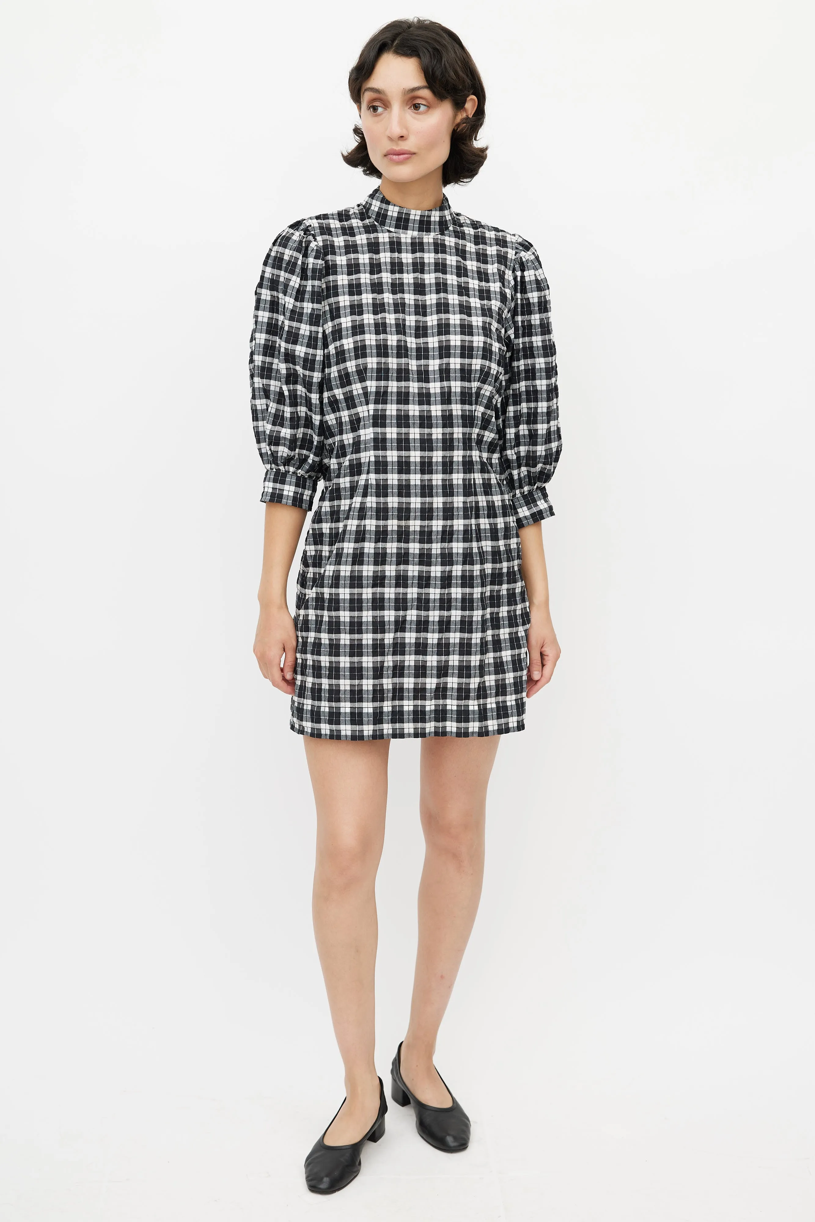Black & White Metallic Plaid Dress