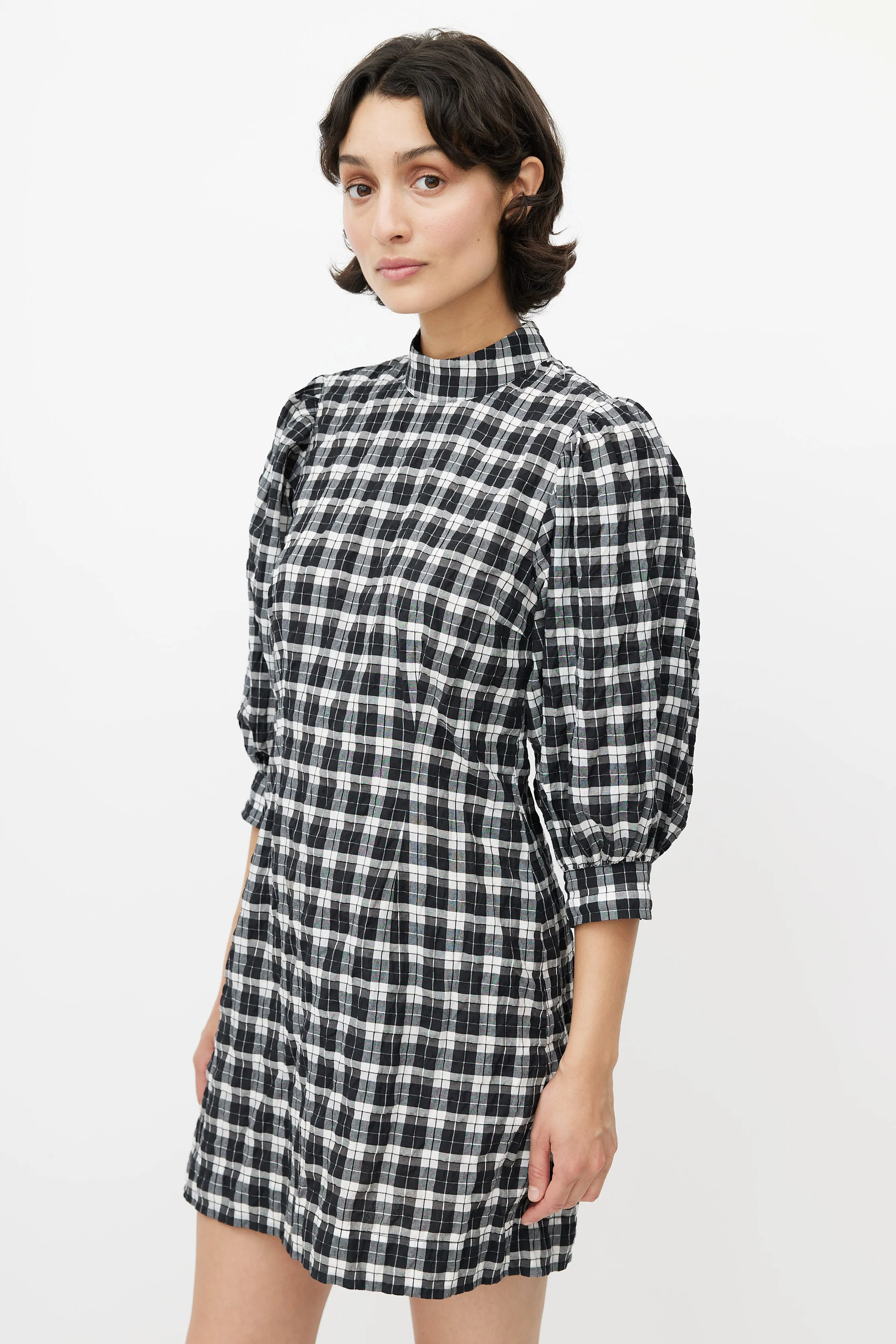 Black & White Metallic Plaid Dress