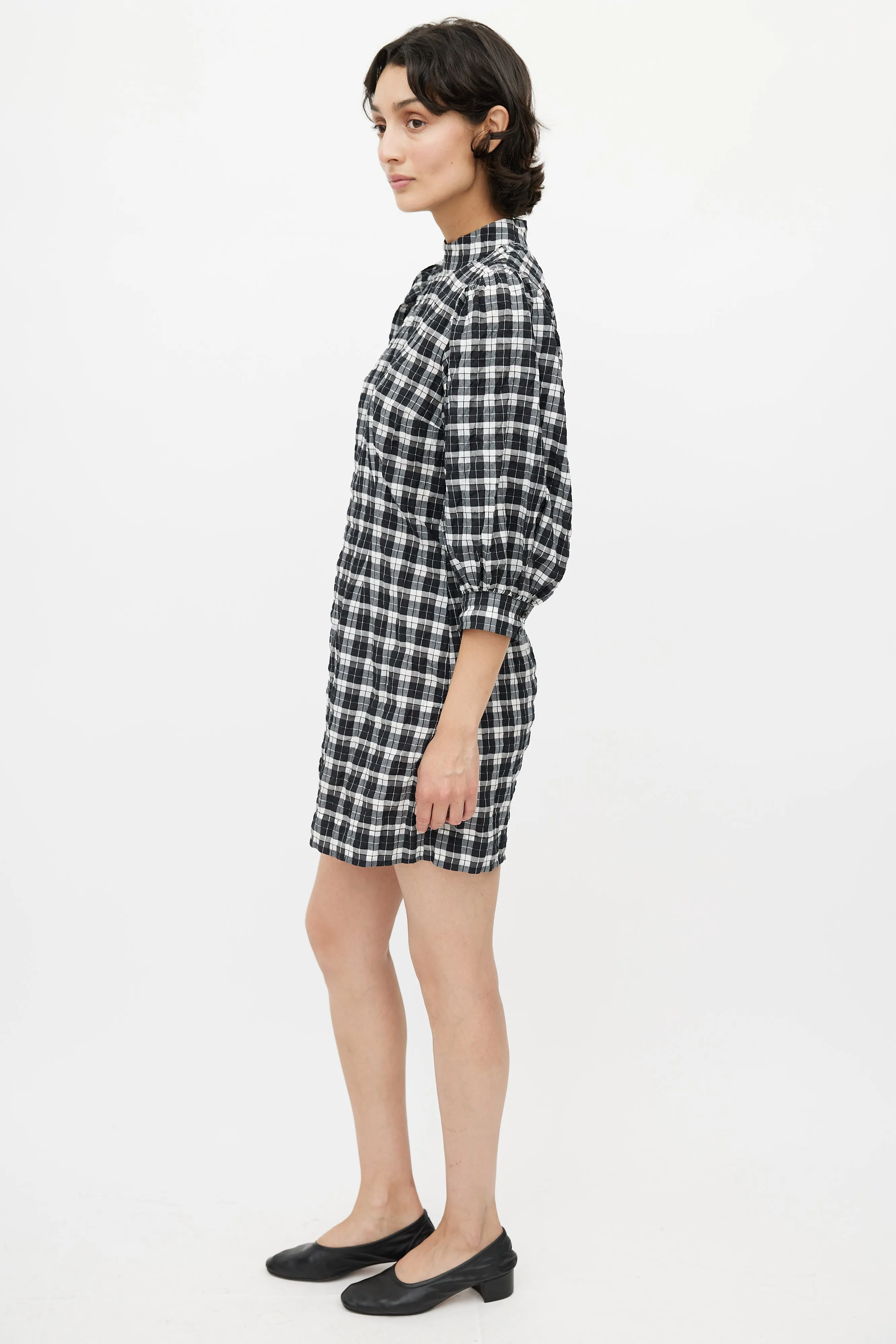 Black & White Metallic Plaid Dress