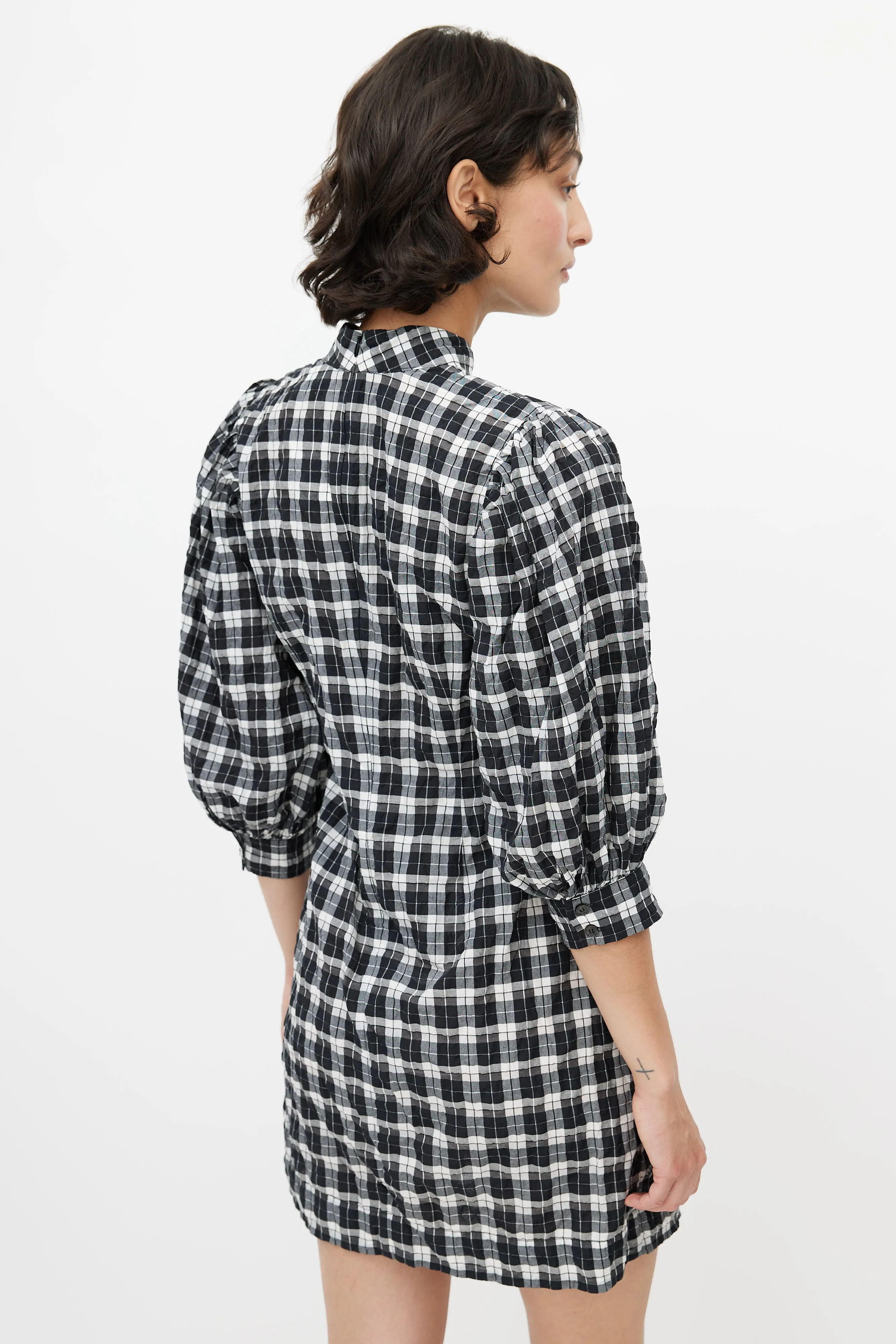 Black & White Metallic Plaid Dress