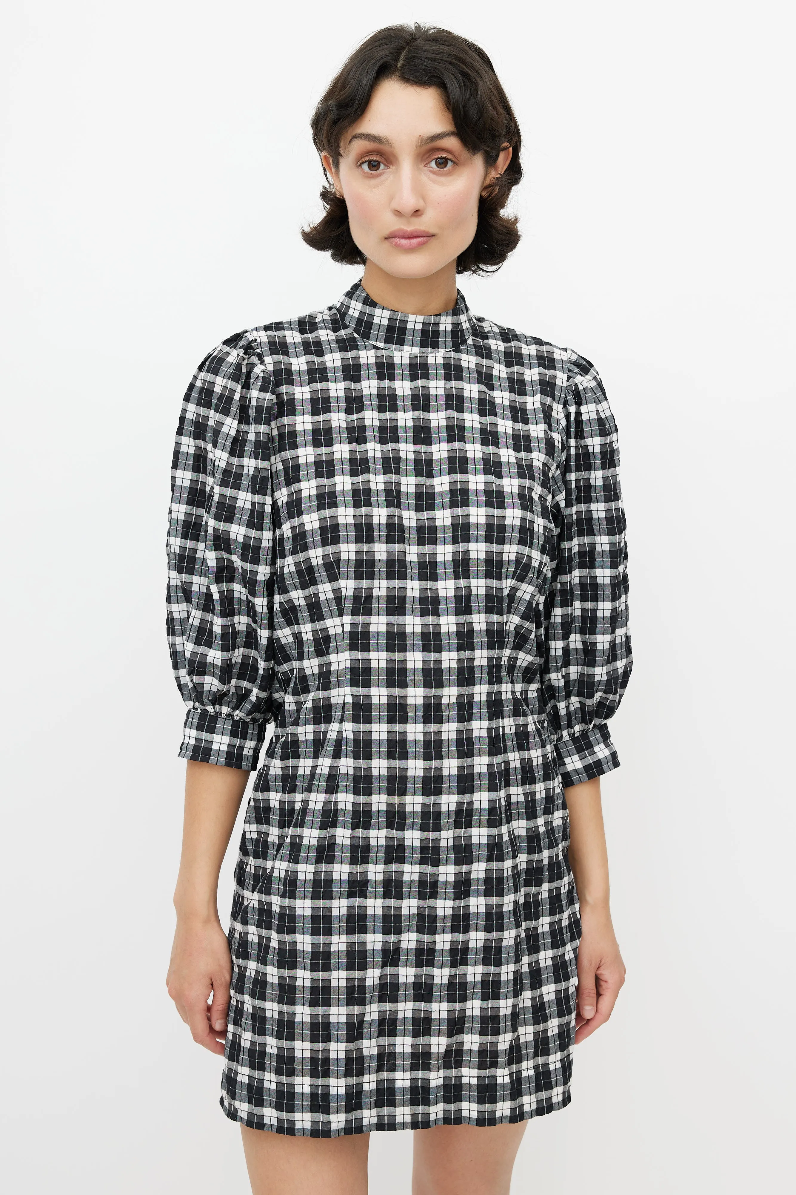 Black & White Metallic Plaid Dress