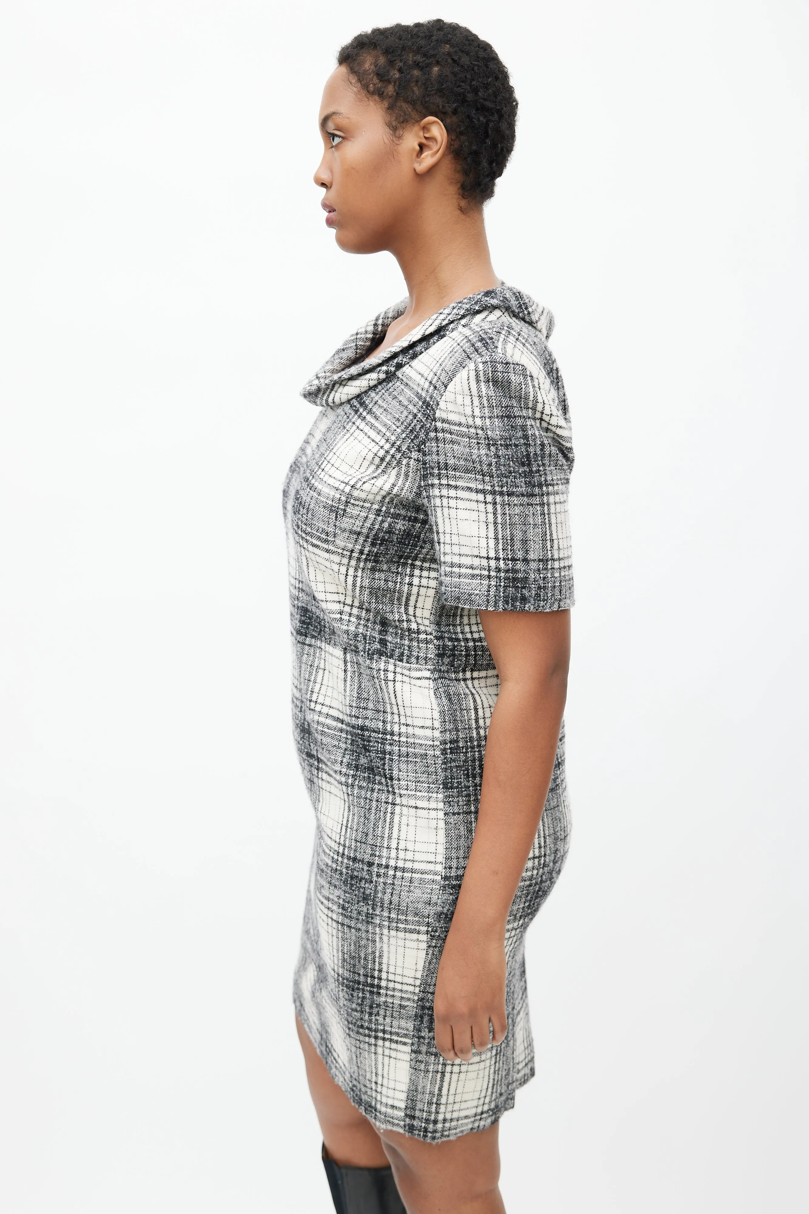 Black & White Plaid Cowl Dress
