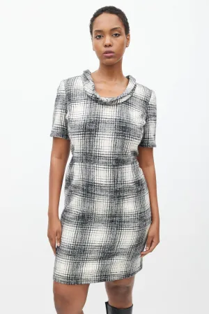 Black & White Plaid Cowl Dress