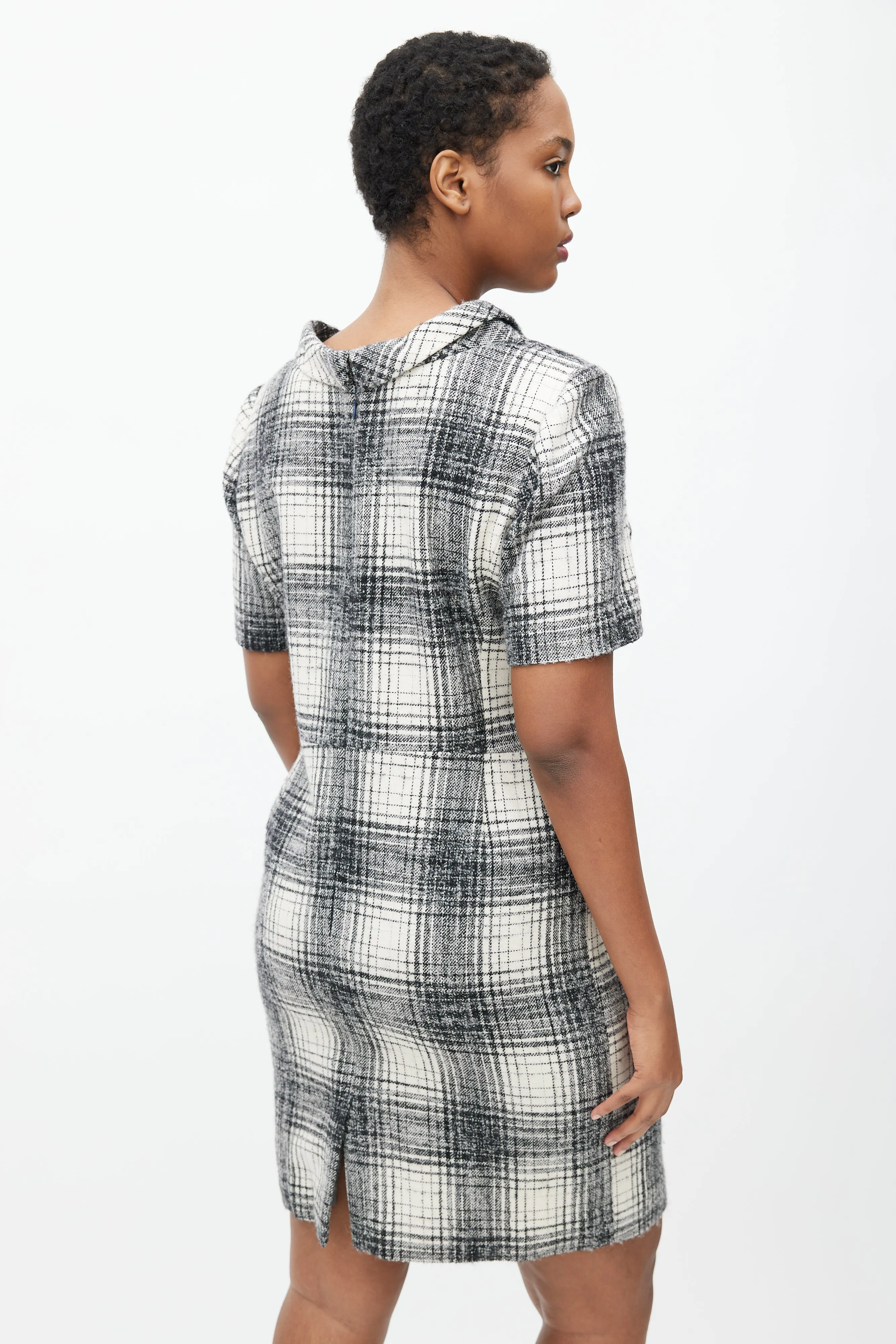 Black & White Plaid Cowl Dress