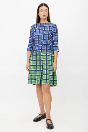 Blue & Green Plaid Pleated Dress