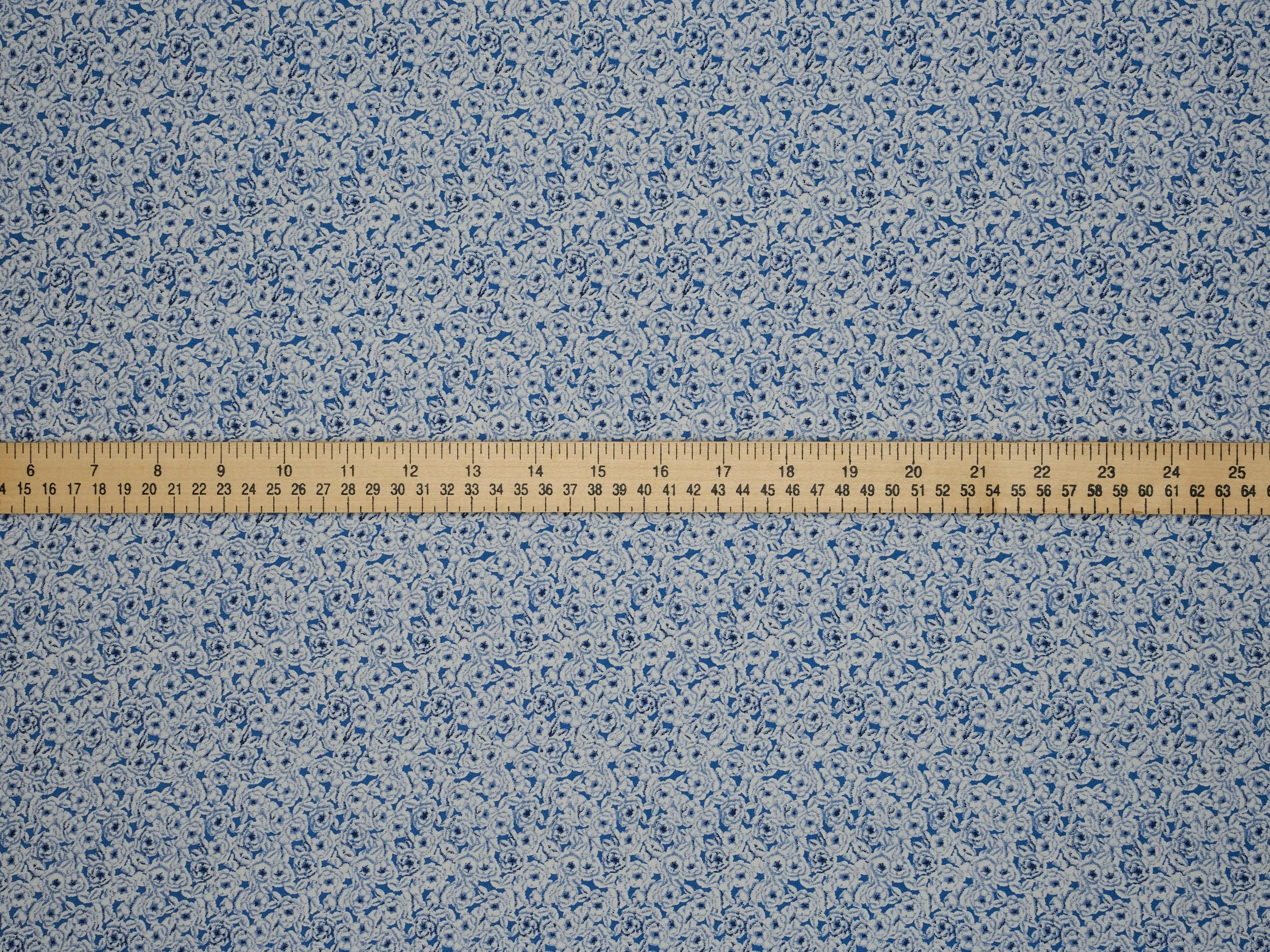 Blue small floral monotone pattern print silky satin Lightweight   fabric -