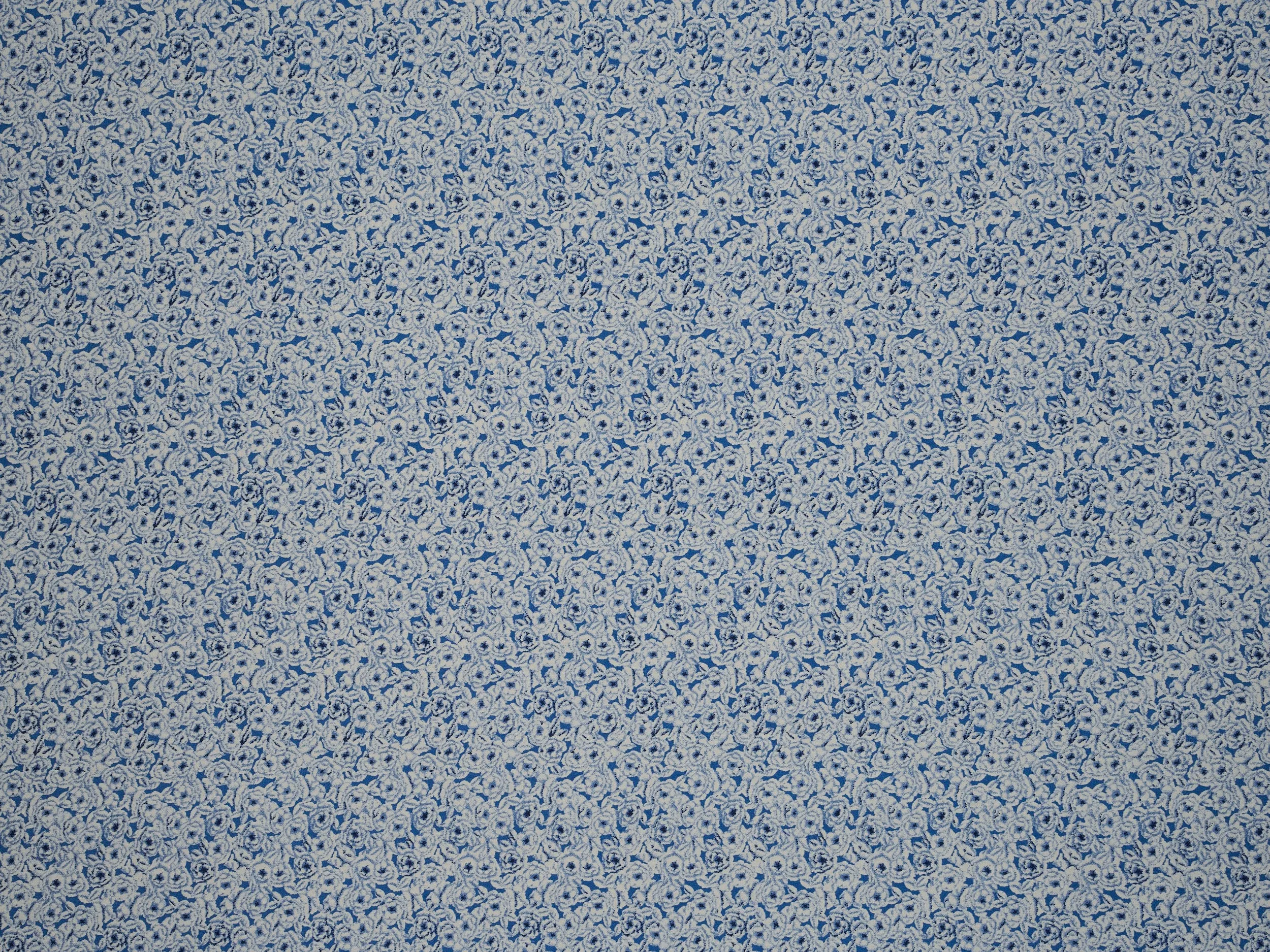 Blue small floral monotone pattern print silky satin Lightweight   fabric -