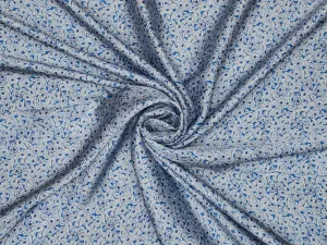 Blue small floral monotone pattern print silky satin Lightweight   fabric -