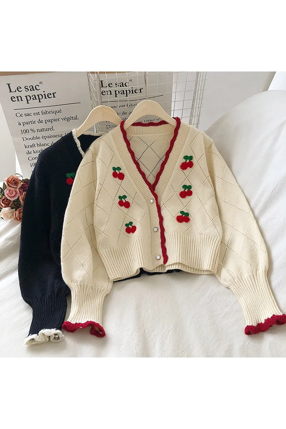 Cherry Embroidered Fall Fall Sweater