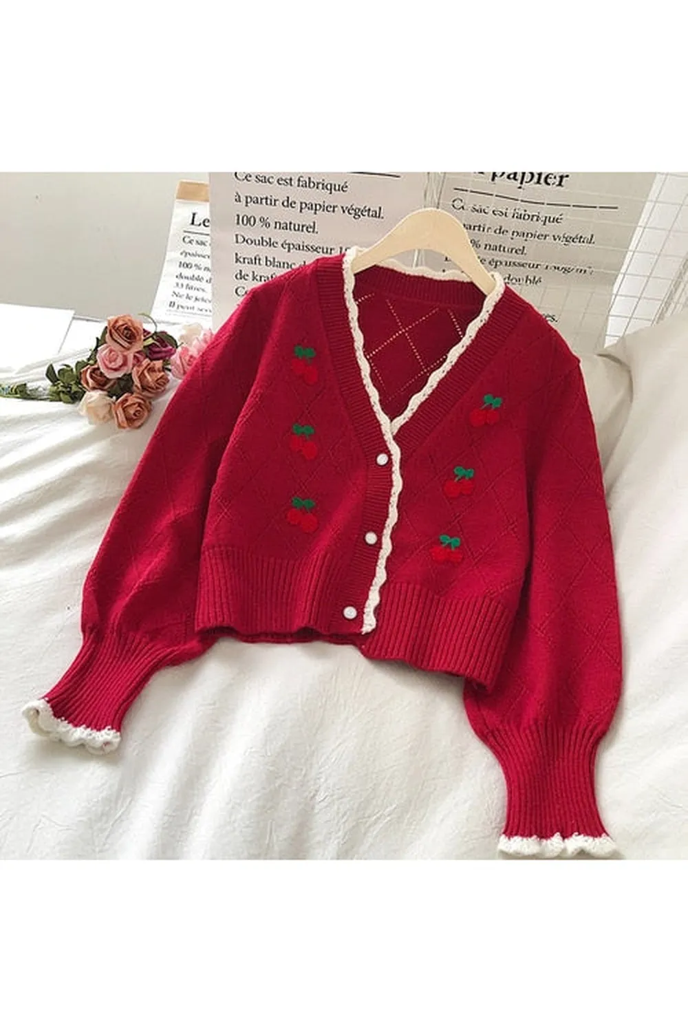 Cherry Embroidered Fall Fall Sweater