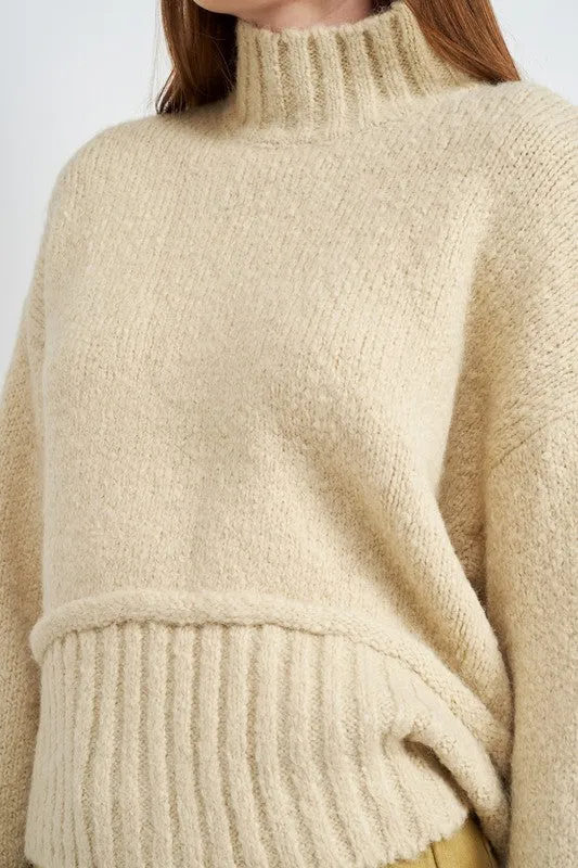 Cozy Light Blue Turtle Neck Sweater with Ribbed Hem