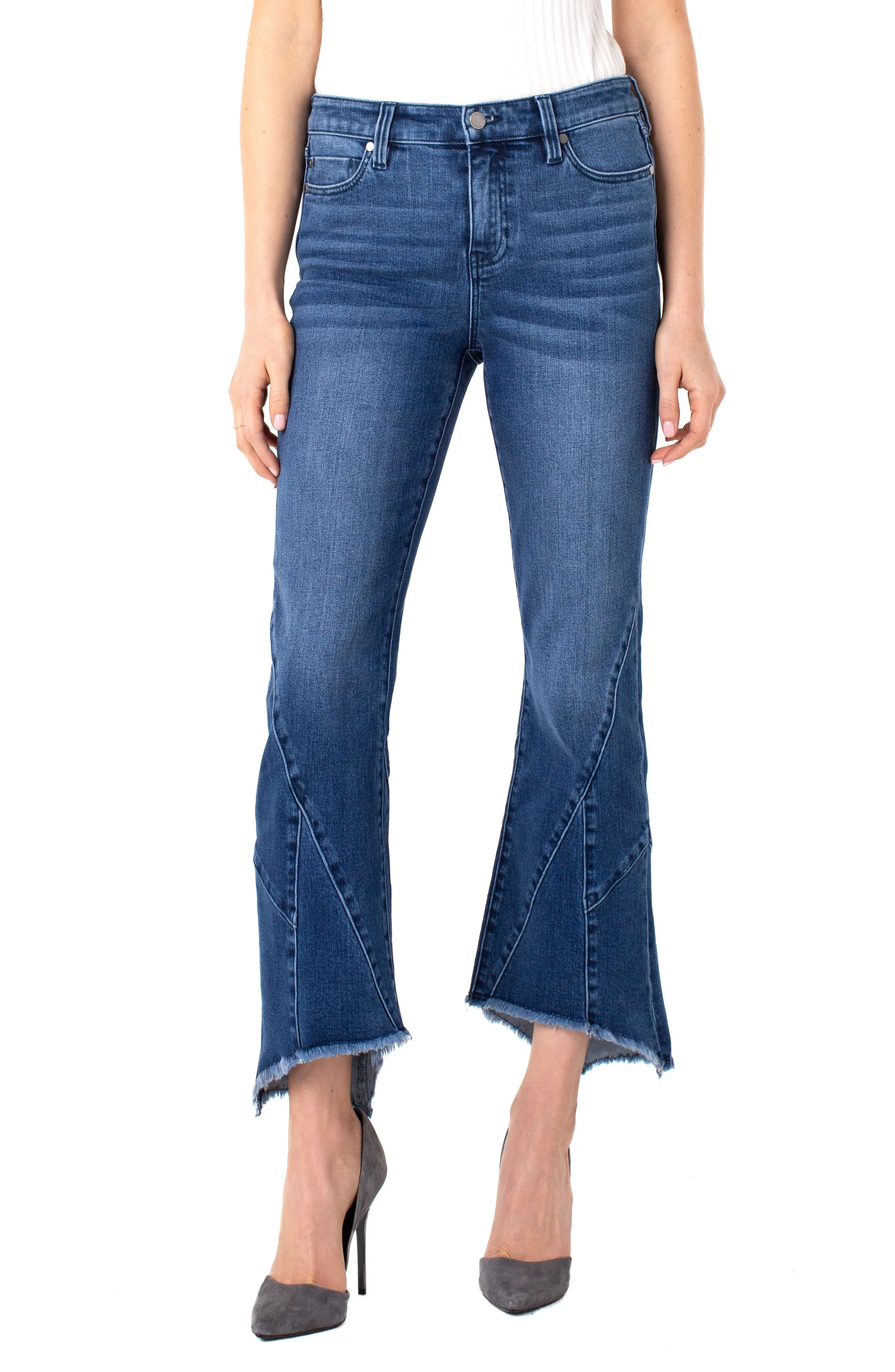 Crop Flare Patched Hem Jeans