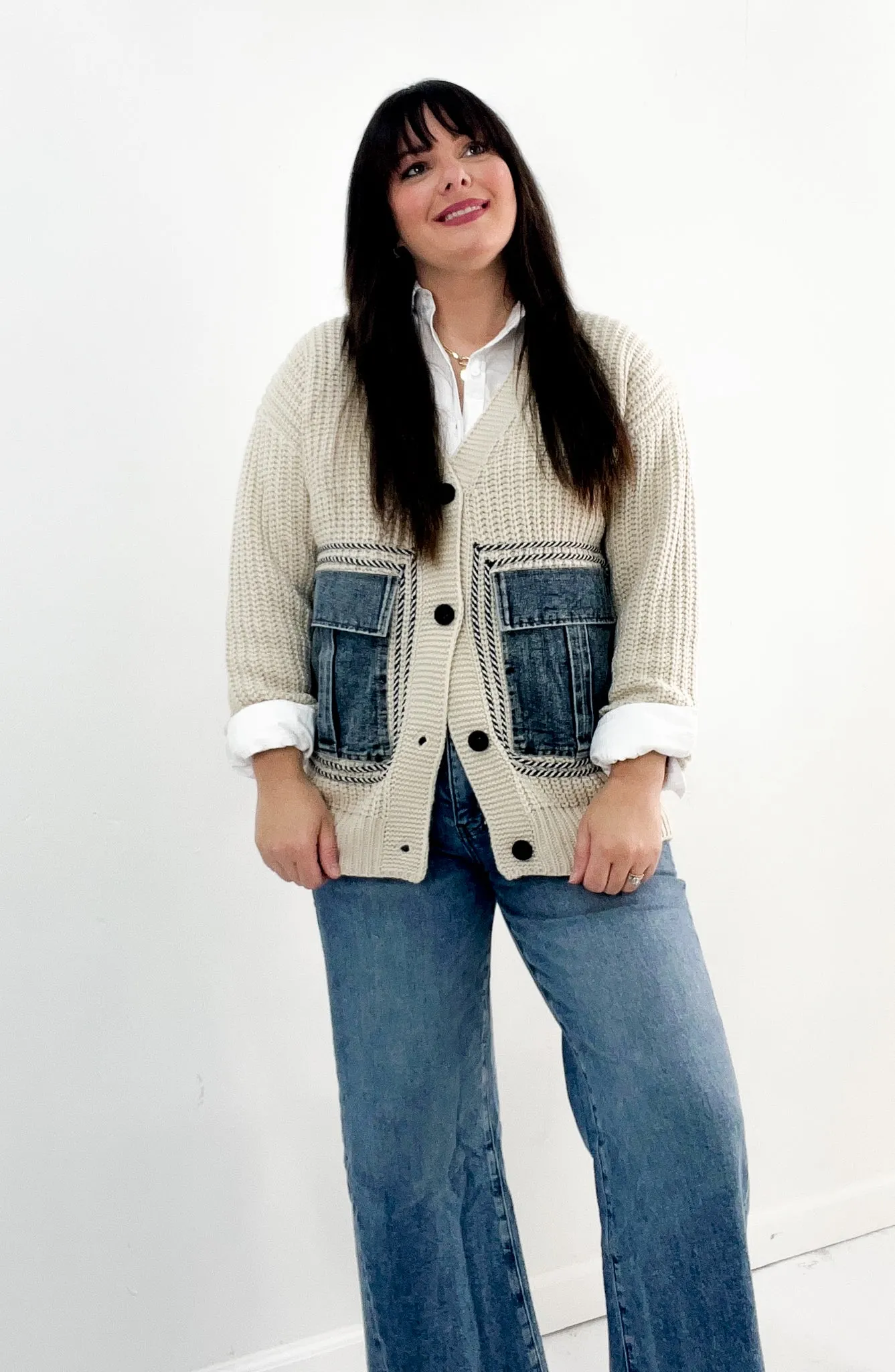 Denim Pocket Knit Cardigan