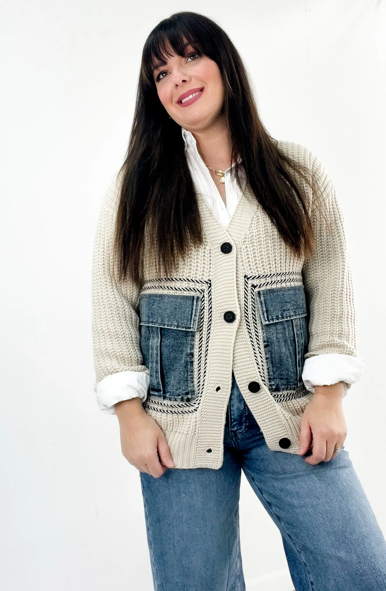 Denim Pocket Knit Cardigan
