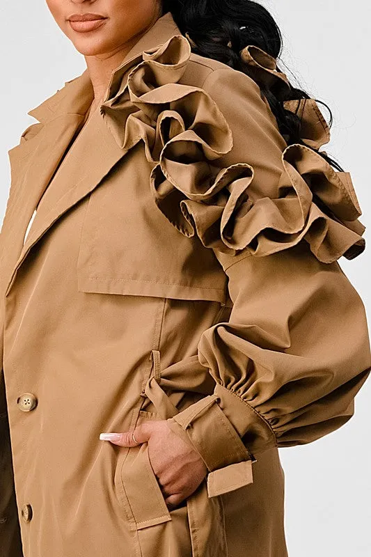 Fall Transitional Floral Sleeve Trench Coat