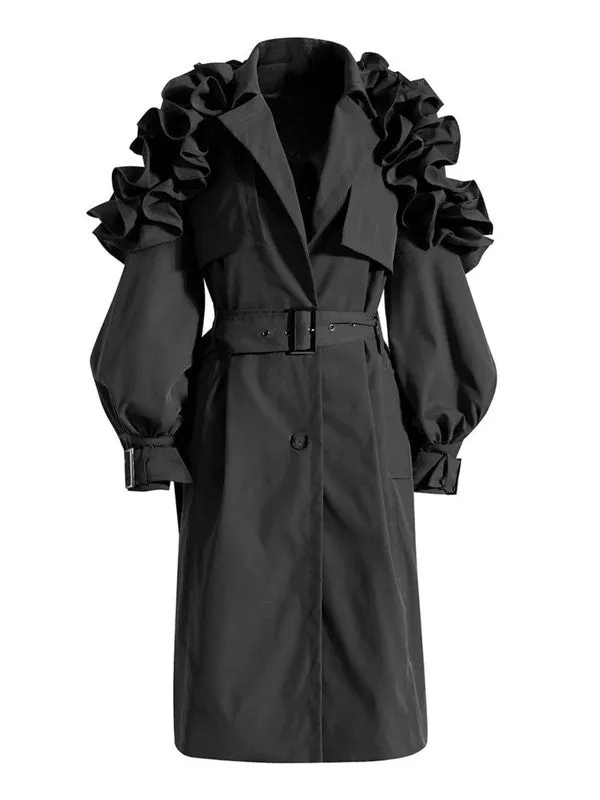 Fall Transitional Floral Sleeve Trench Coat