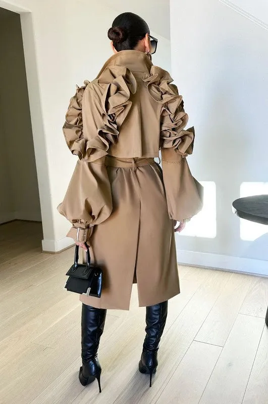 Fall Transitional Floral Sleeve Trench Coat
