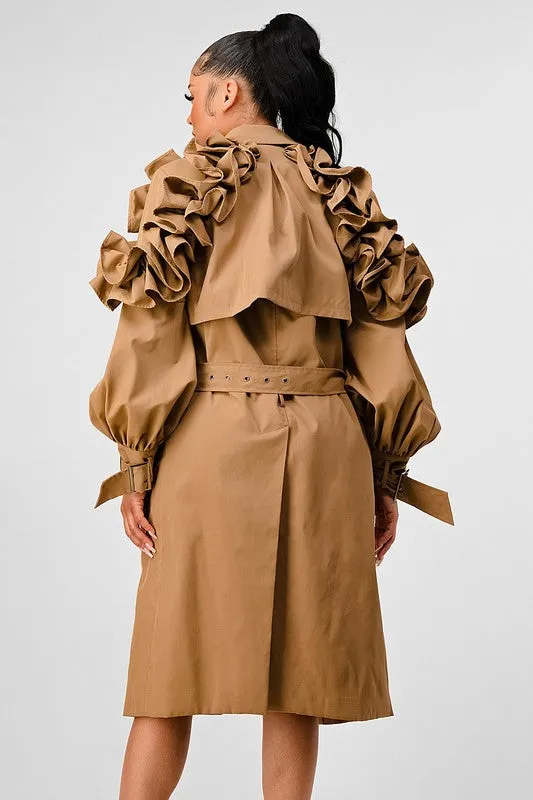 Fall Transitional Floral Sleeve Trench Coat