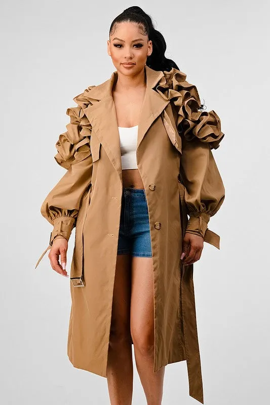 Fall Transitional Floral Sleeve Trench Coat