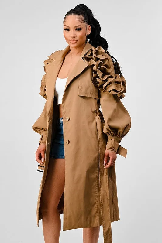Fall Transitional Floral Sleeve Trench Coat