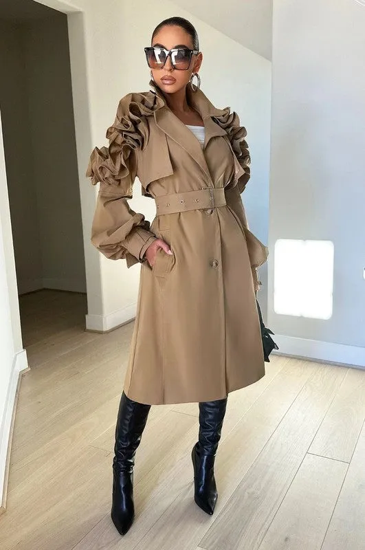 Fall Transitional Floral Sleeve Trench Coat