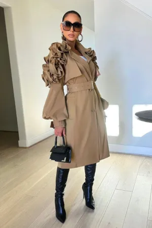 Fall Transitional Floral Sleeve Trench Coat