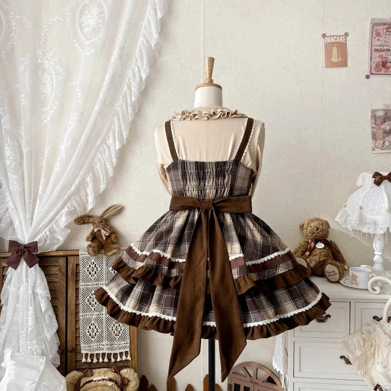 Kawaii coffee-colored plaid Lolita Dress (JSK)