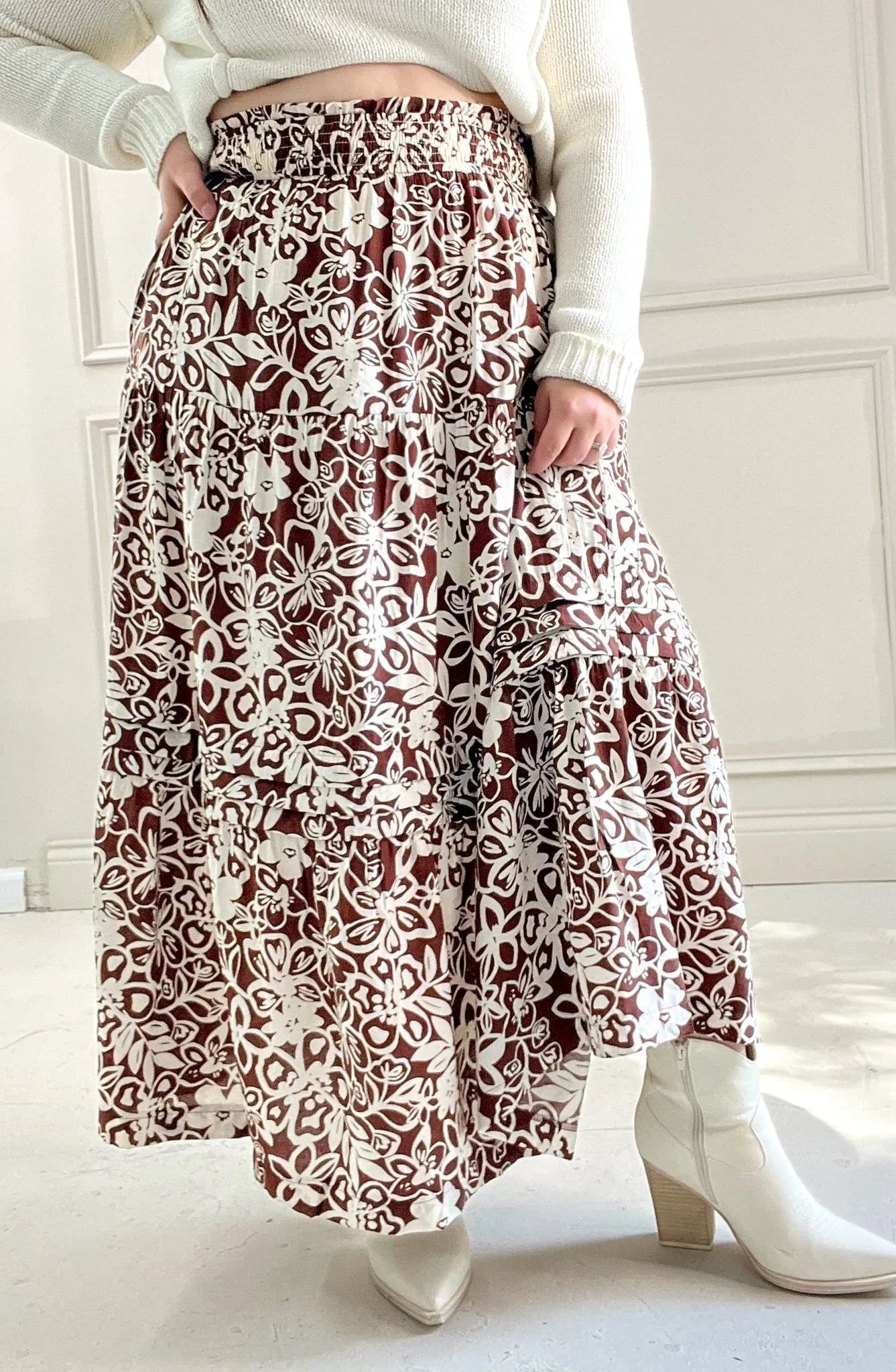 Melt My Heart Floral Pintuck Midi Skirt