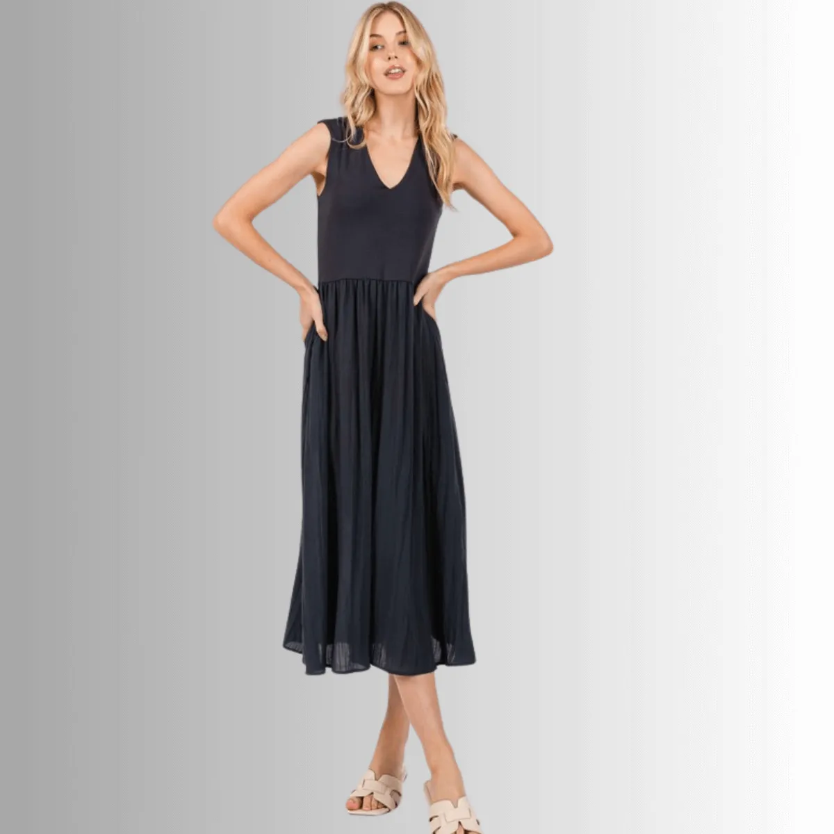 Nora Sleeveless Contrast Midi Dress