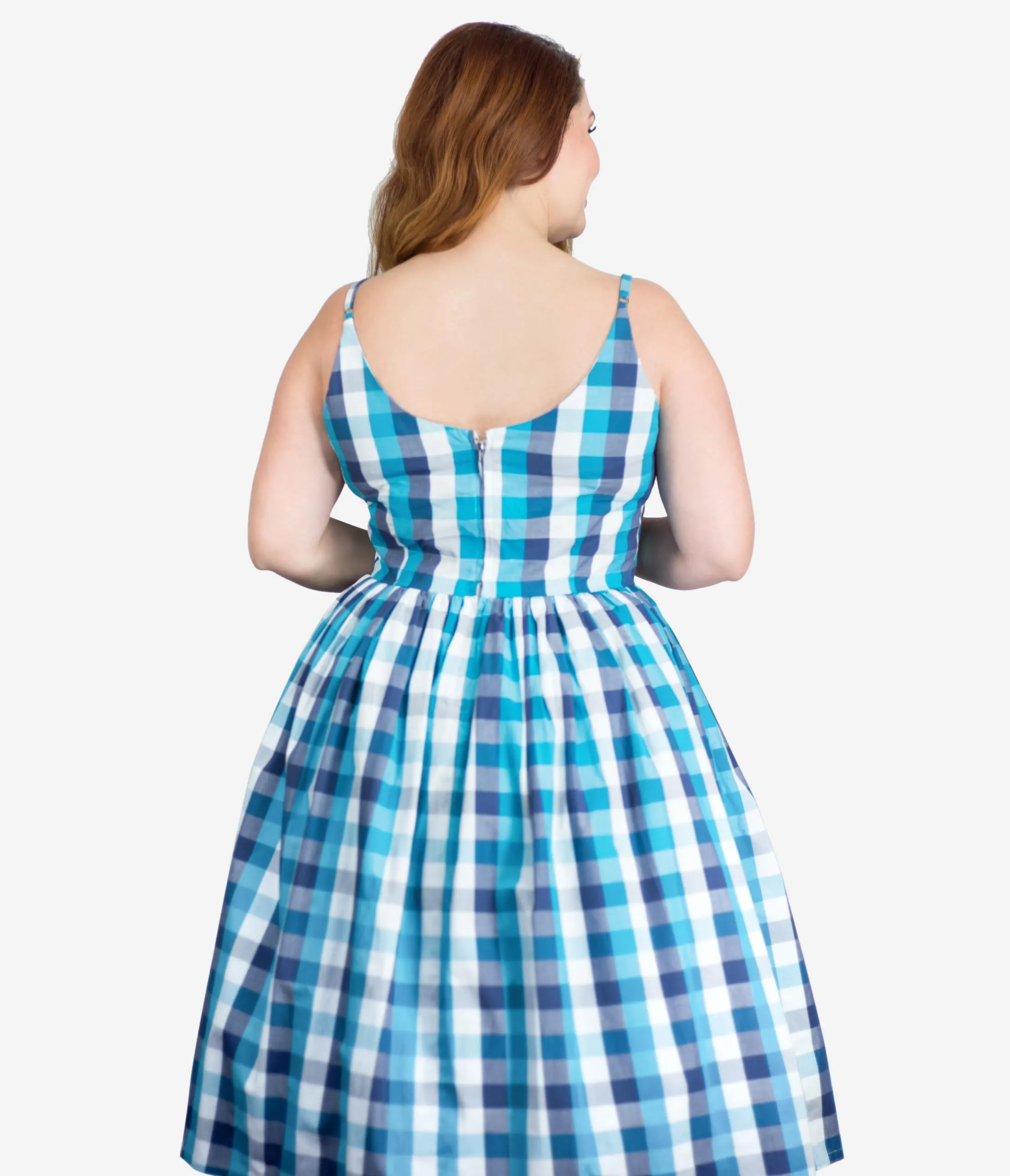 Plus Size 1950s Blue Picnic Plaid Sandra Swing Dress