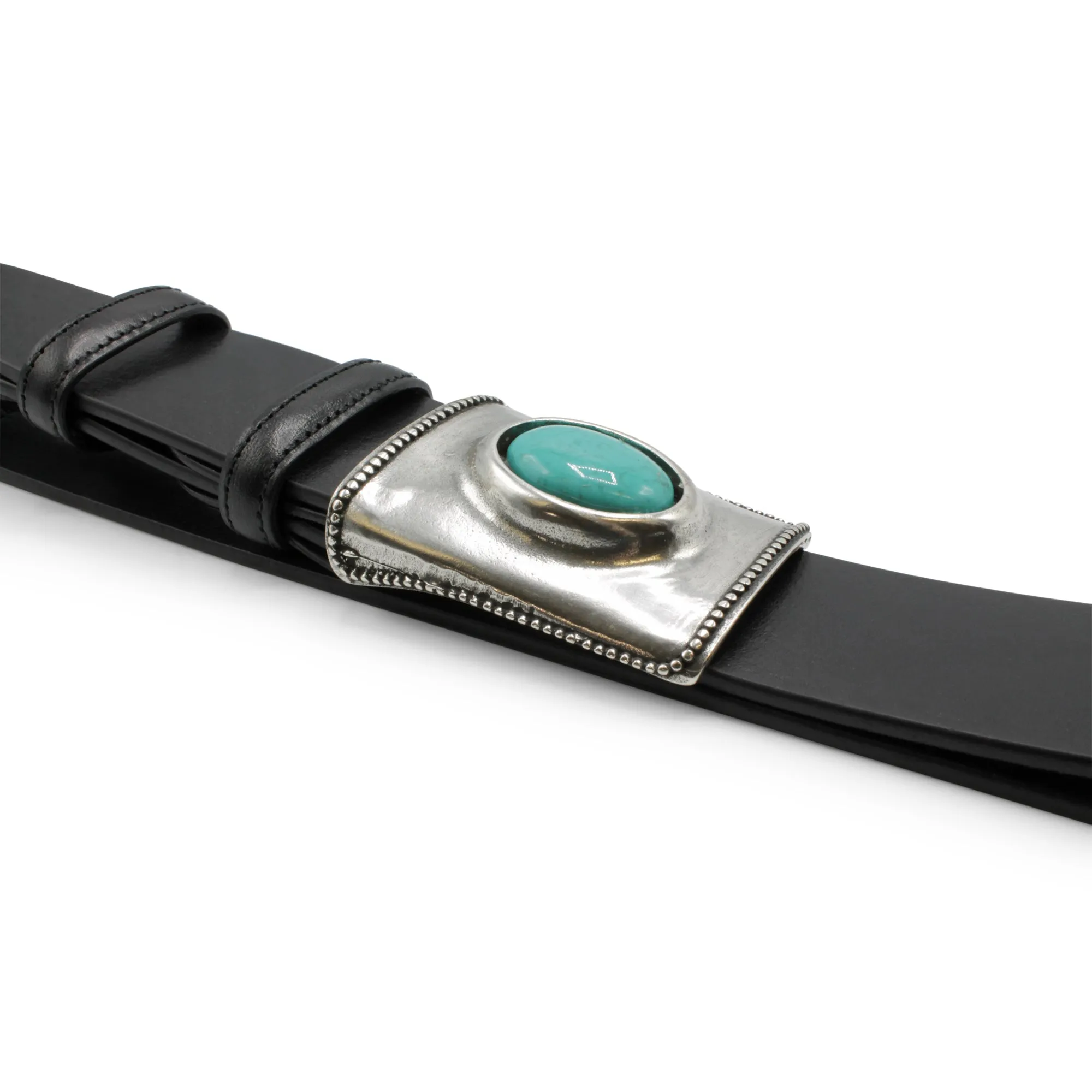 Single Turquoise Encrusted Plate Style Buckle 40mm